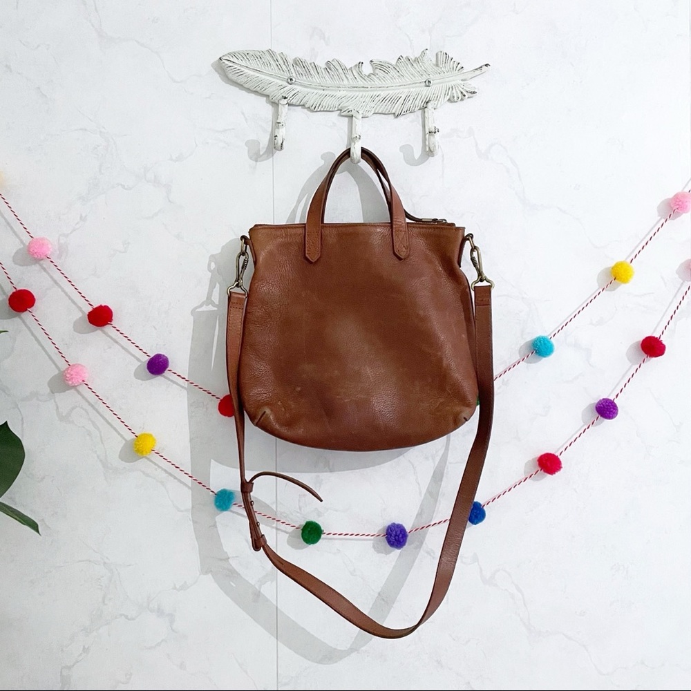 Madewell The Mini Transport Crossbody Zip Top Tan Leather Bag